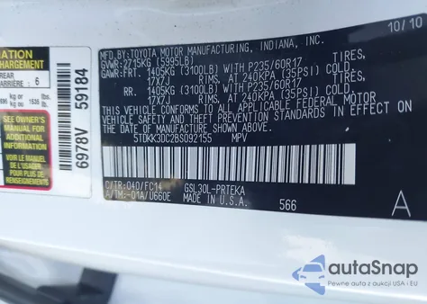 2011 Toyota Sienna Le V6 z USA, uszkodzony, nr VIN 5TDKK3DC2BS092155